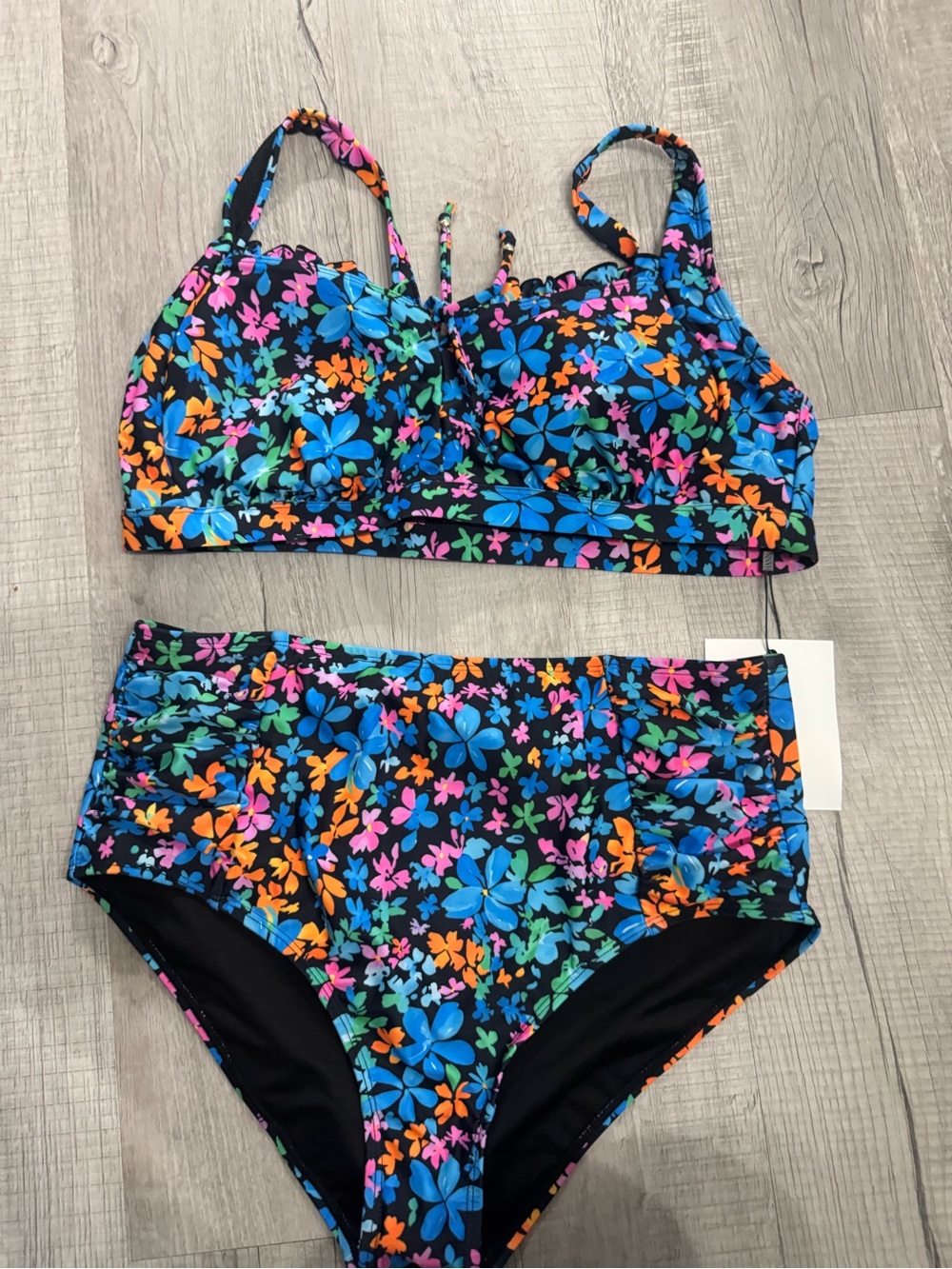 High-Waist Floral Bikini Set in Black Multi